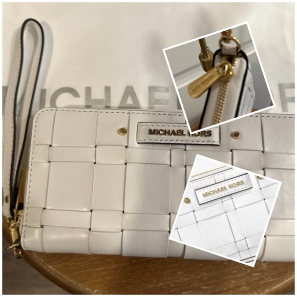 Authentic Michael Kors STUNNING "Vivian" Optic White Basket Weave Wallet, NWOT - Picture 4 of 16